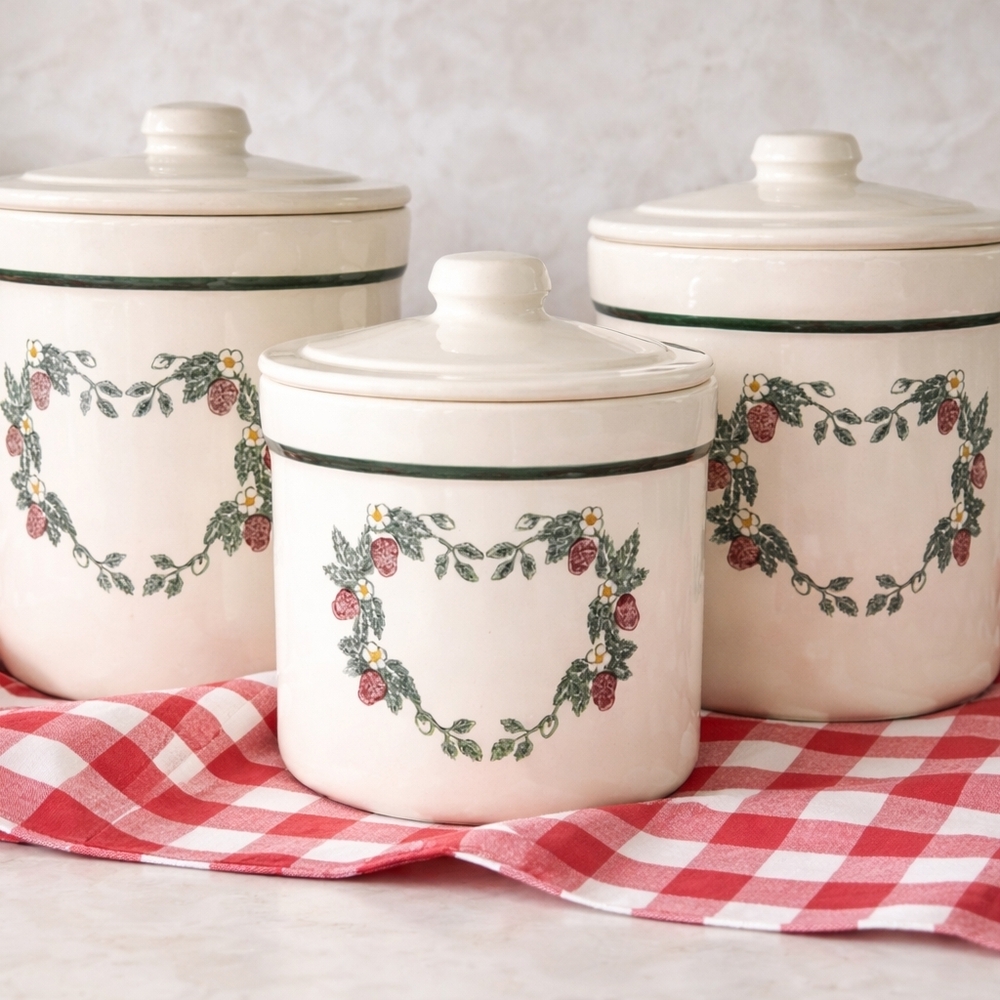 Vintage Strawberry Crock Canisters